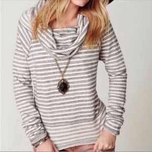 FREE people pullover cropped striped cowl neck sweater